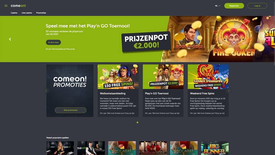 Casino screenshot van ComeOn in Nederland