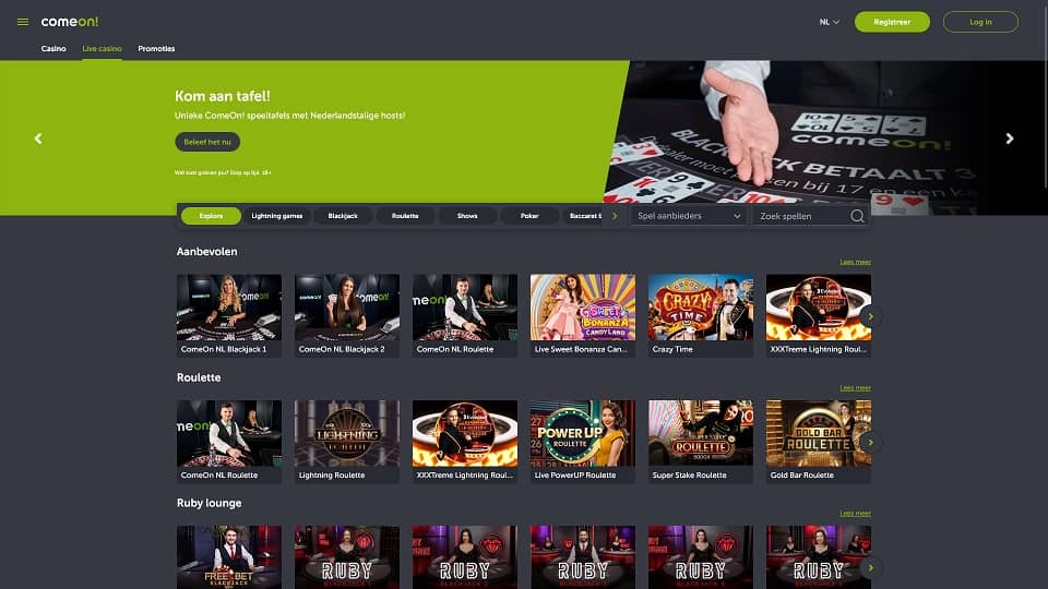 Live Casino Screenshot van de omgeving bij ComeOn
