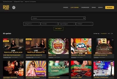 Live casino deel van Fair Play om online te spelen