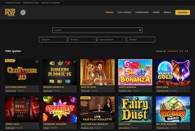 Screenshot van het casino gedeelte van Fair Play