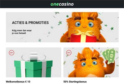 Bonussen pagina van One Casino voor online promoties