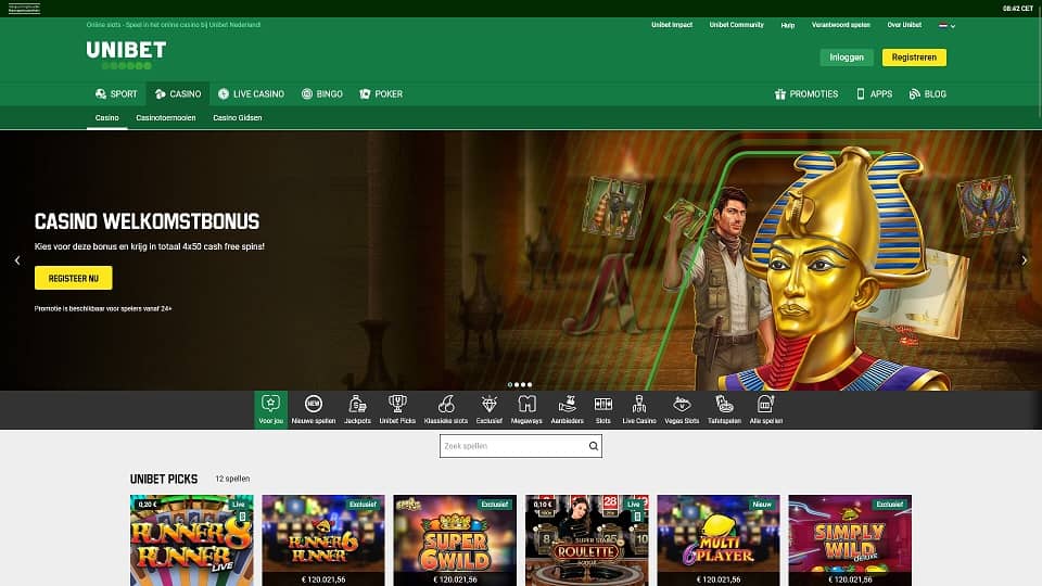 Screenshot van het casino platform van Unibet