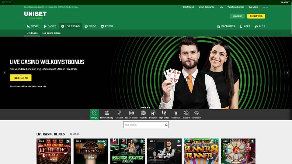 Screenshot van het live Platform van Unibet Casino online