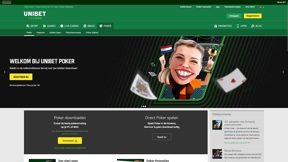 Screenshot van het poker platform van Unibet