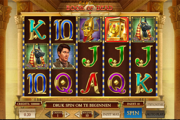 Screenshot van hoe Book of Dead eruit ziet bij een online casino