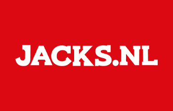 Logo van Jacks.nl rode achtergrond en witte letters